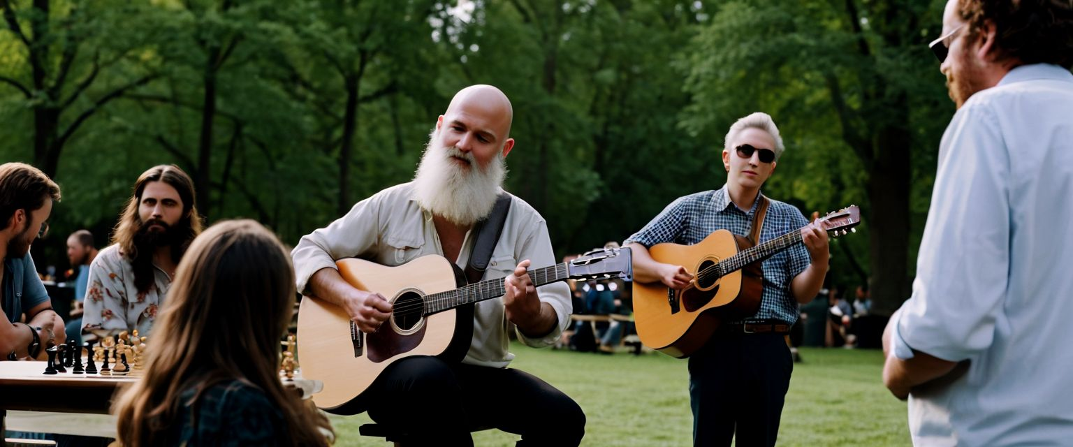 A gathering in a city park.